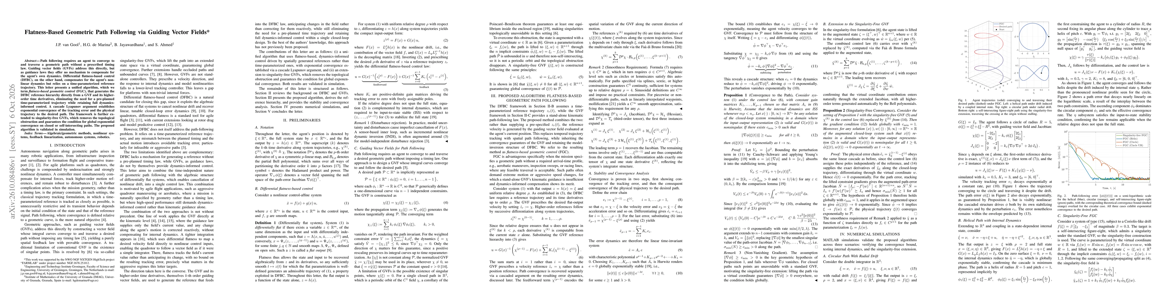 Thumbnail for Flatness-Based Geometric Path Following via Guiding Vector Fields