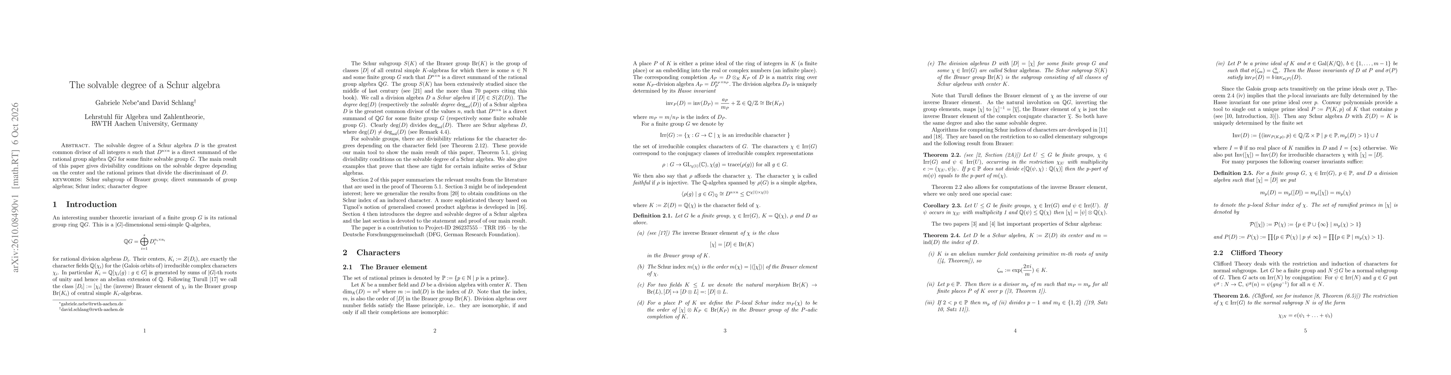 Thumbnail for The solvable degree of a Schur algebra