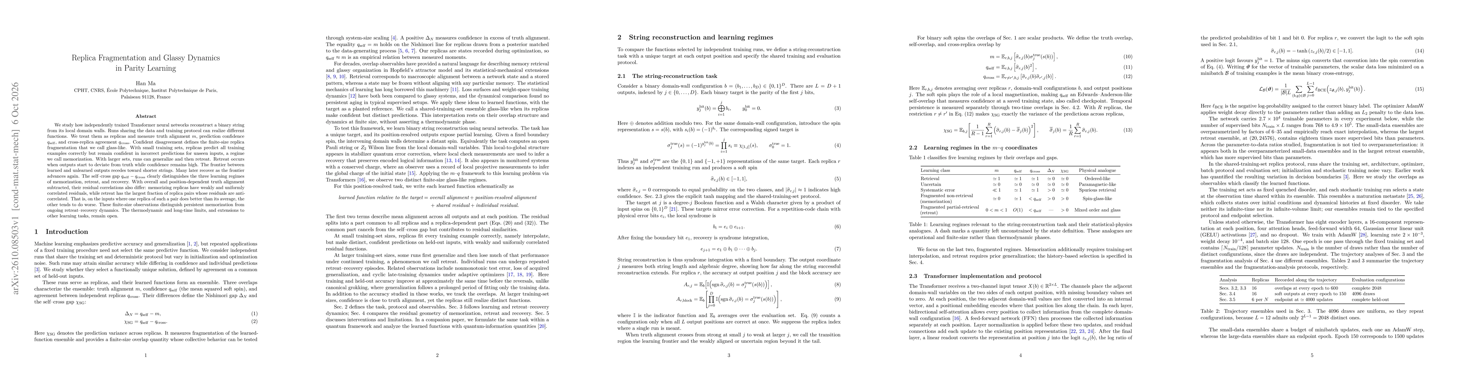 Thumbnail for Replica Fragmentation and Glassy Dynamics in Parity Learning