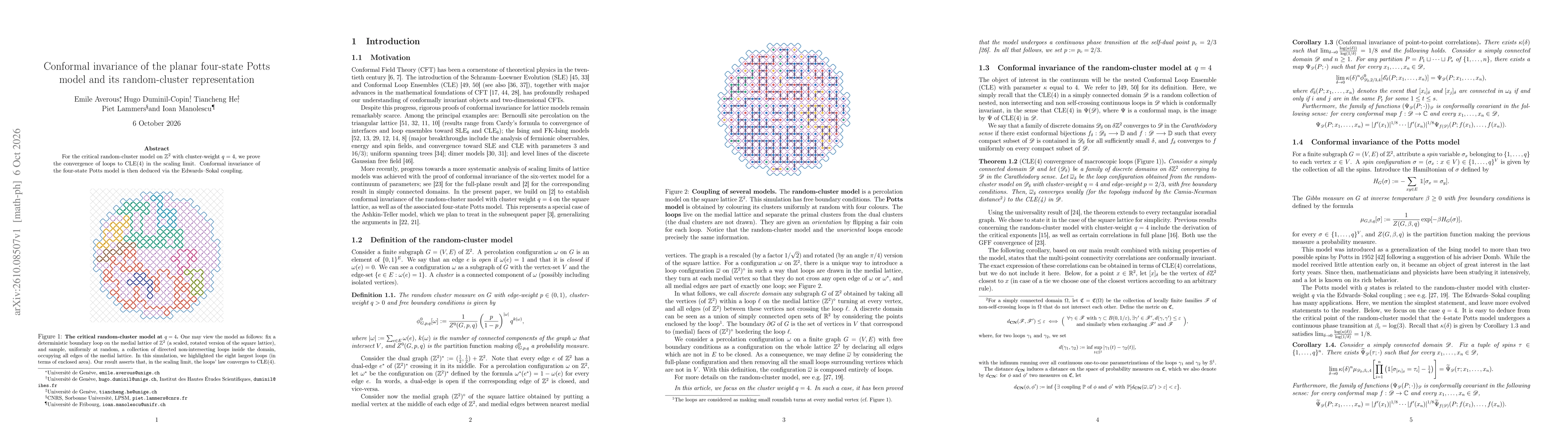 Thumbnail for Conformal invariance of the planar four-state Potts model and its random-cluster representation