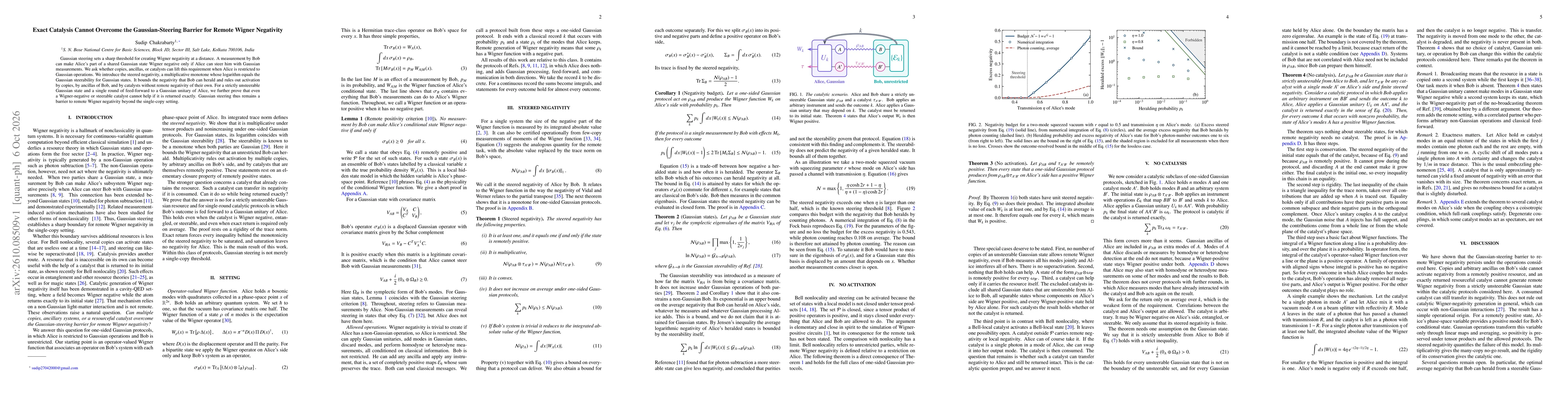 Thumbnail for Exact Catalysis Cannot Overcome the Gaussian-Steering Barrier for Remote Wigner Negativity