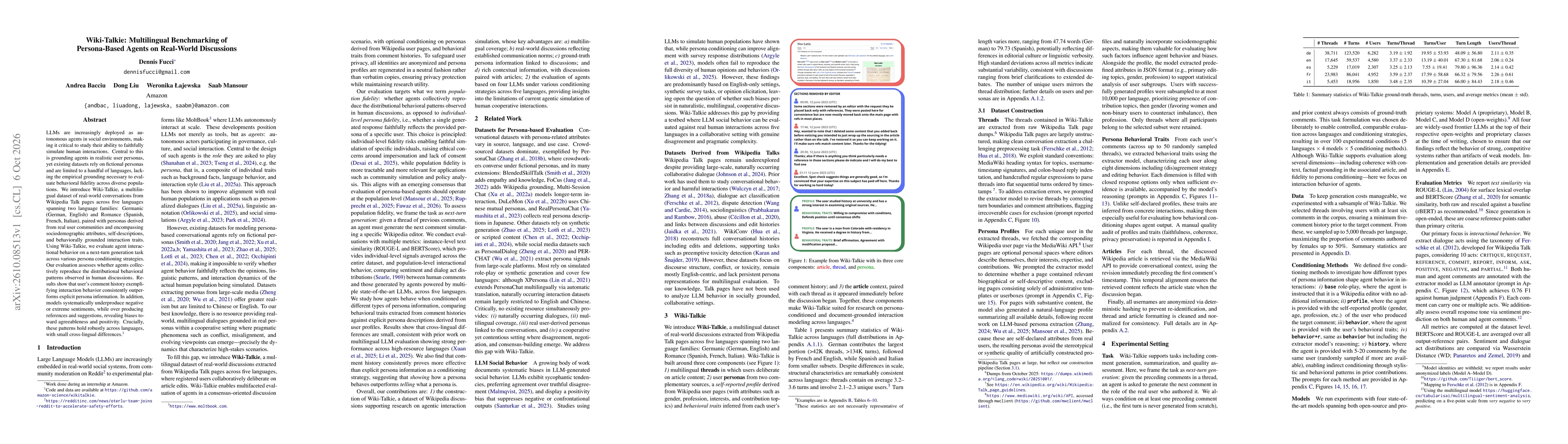 Thumbnail for Wiki-Talkie: Multilingual Benchmarking of Persona-Based Agents on Real-World Discussions