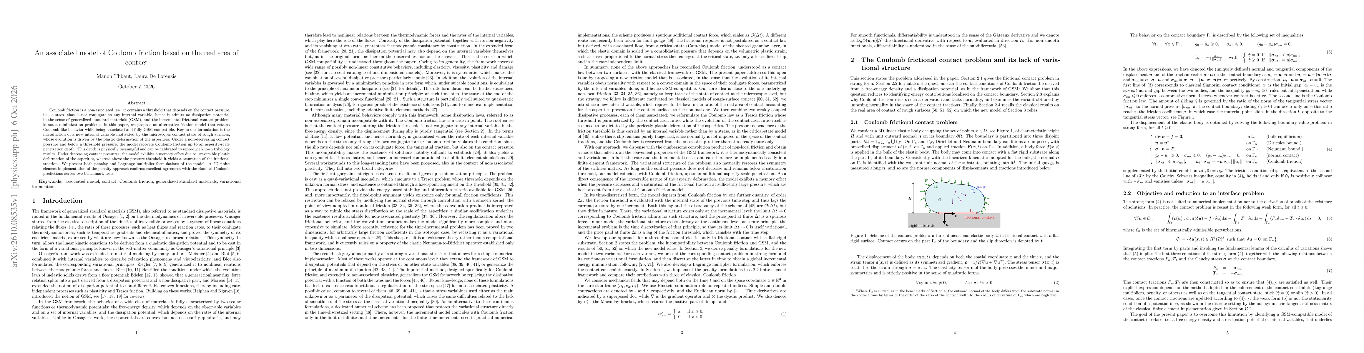 Thumbnail for An associated model of Coulomb friction based on the real area of contact