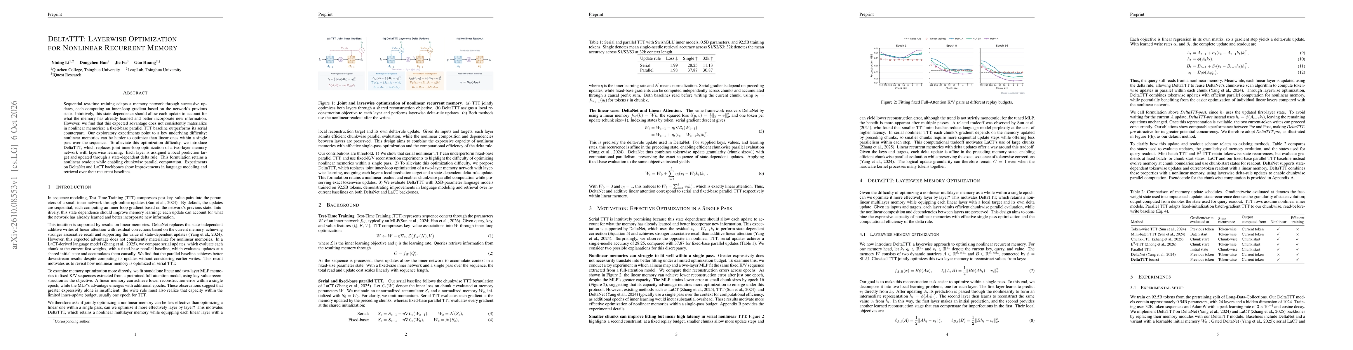 Thumbnail for DeltaTTT: Layerwise Optimization for Nonlinear Recurrent Memory