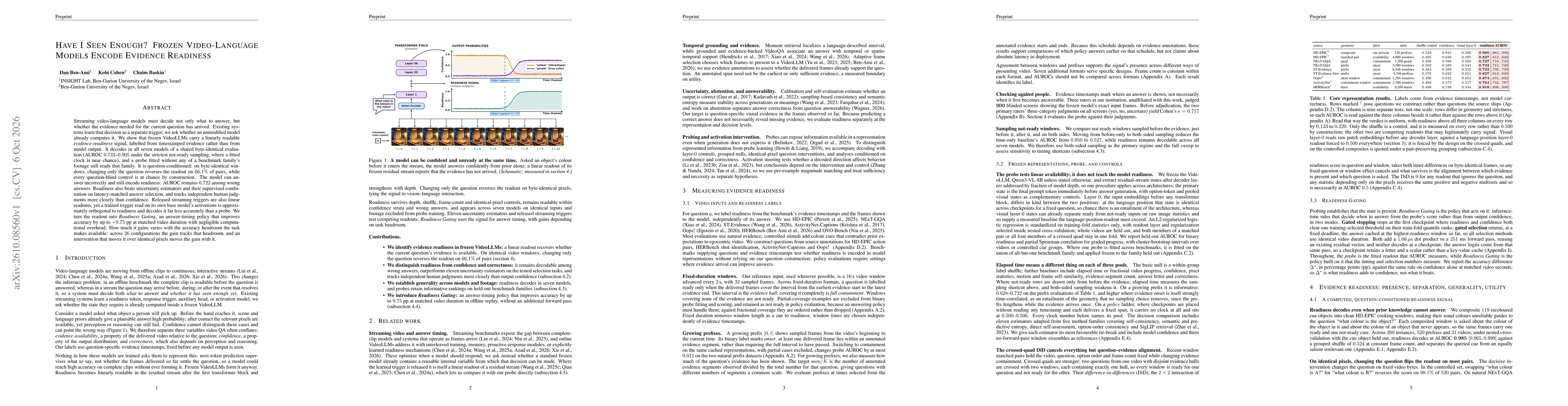 Thumbnail for Have I Seen Enough? Frozen Video-Language Models Encode Evidence Readiness