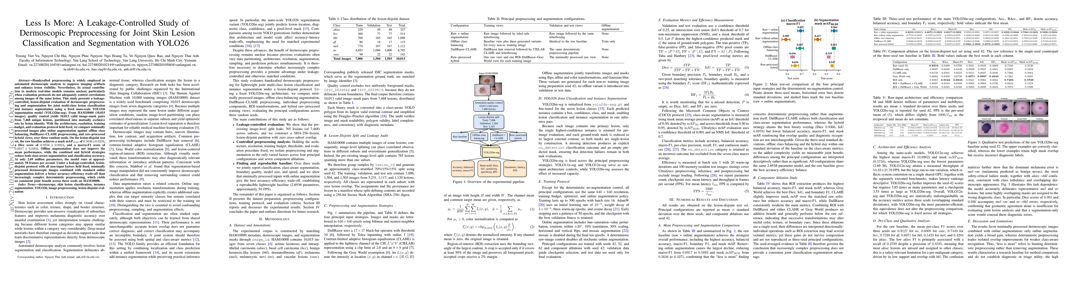 Thumbnail for Less Is More: A Leakage-Controlled Study of Dermoscopic Preprocessing for Joint Skin Lesion Classification and Segmentation with YOLO26