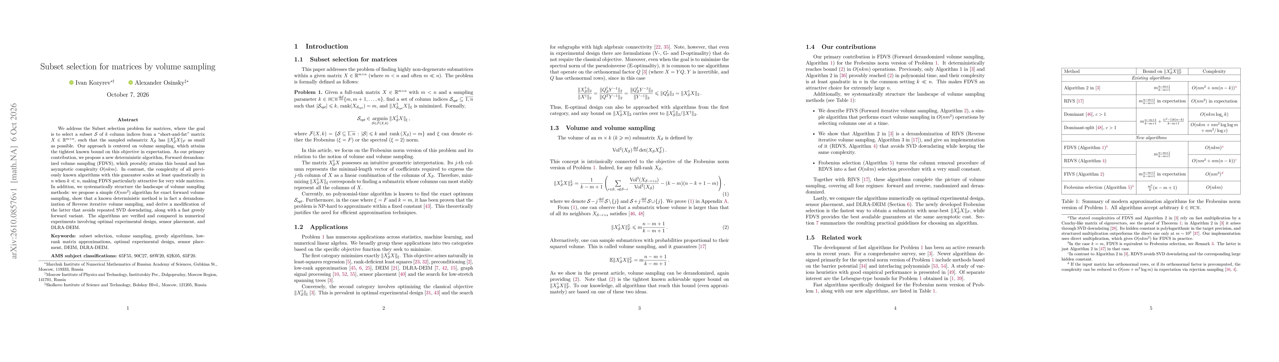 Thumbnail for Subset selection for matrices by volume sampling