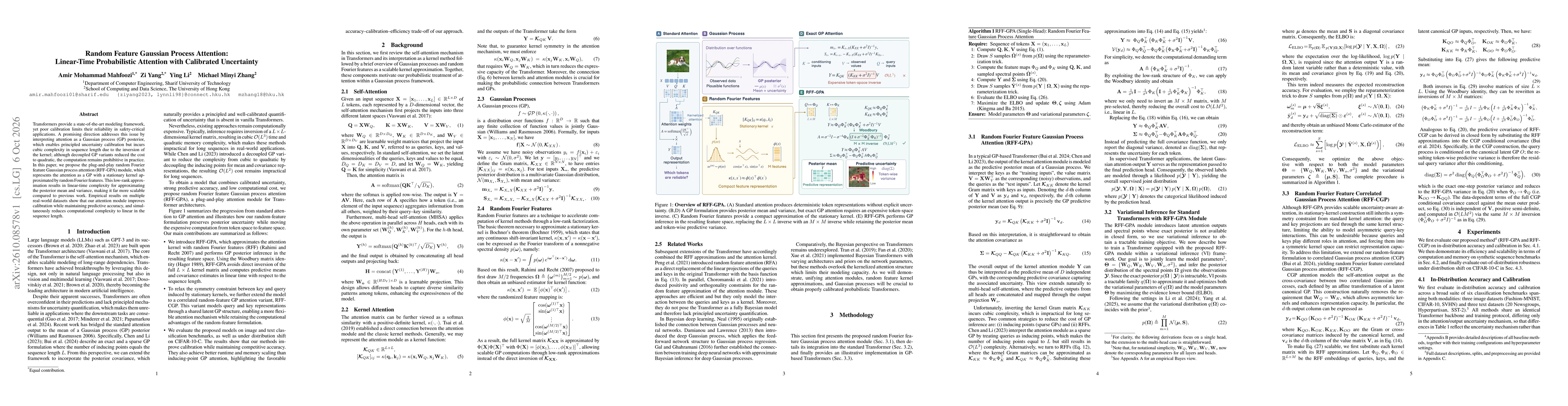 Thumbnail for Random Feature Gaussian Process Attention: Linear-Time Probabilistic Attention with Calibrated Uncertainty