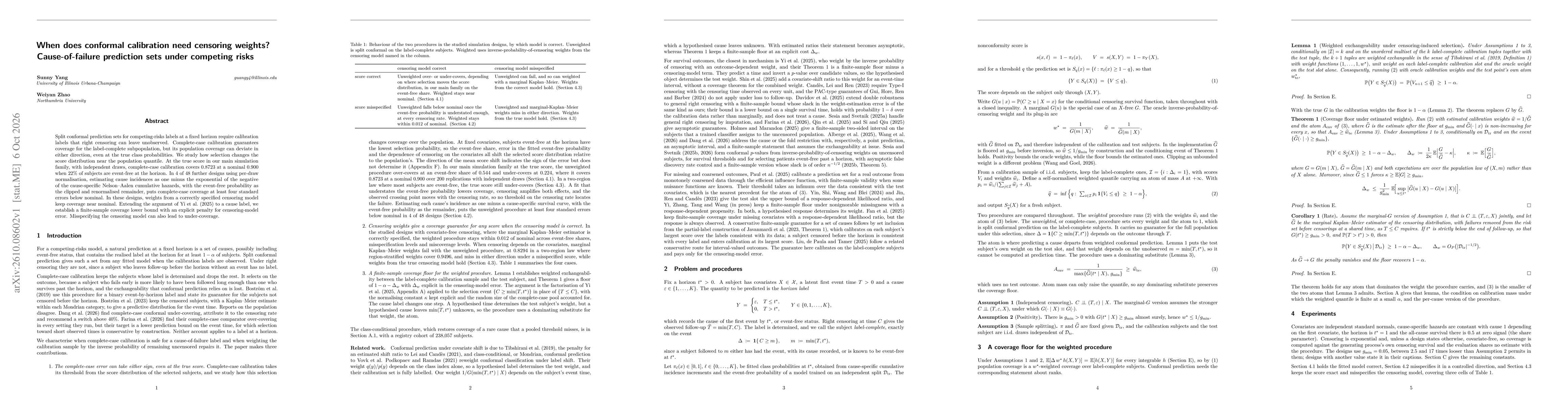 Thumbnail for When does conformal calibration need censoring weights? Cause-of-failure prediction sets under competing risks