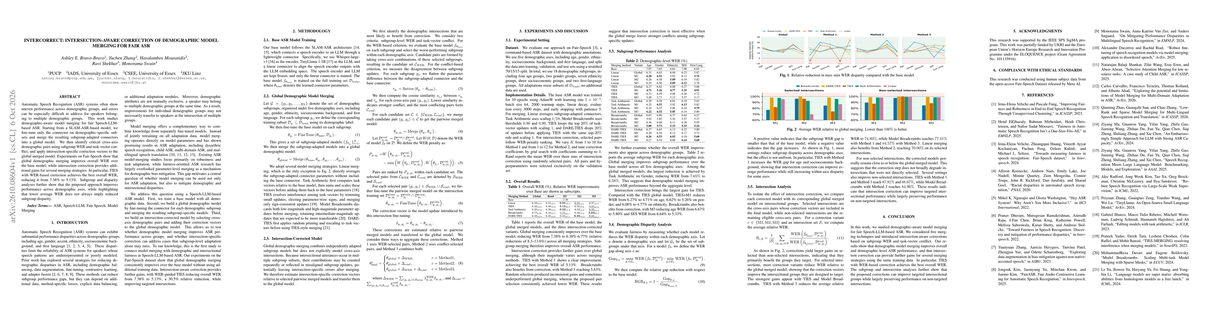 Thumbnail for InterCorrect: Intersection-Aware Correction of Demographic Model Merging for Fair ASR
