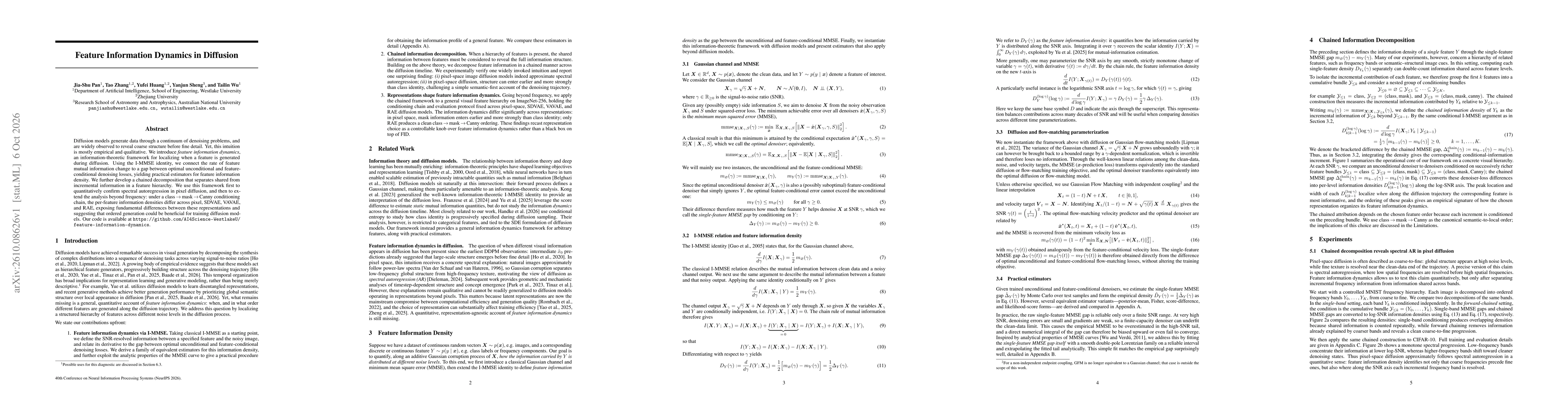Thumbnail for Feature Information Dynamics in Diffusion