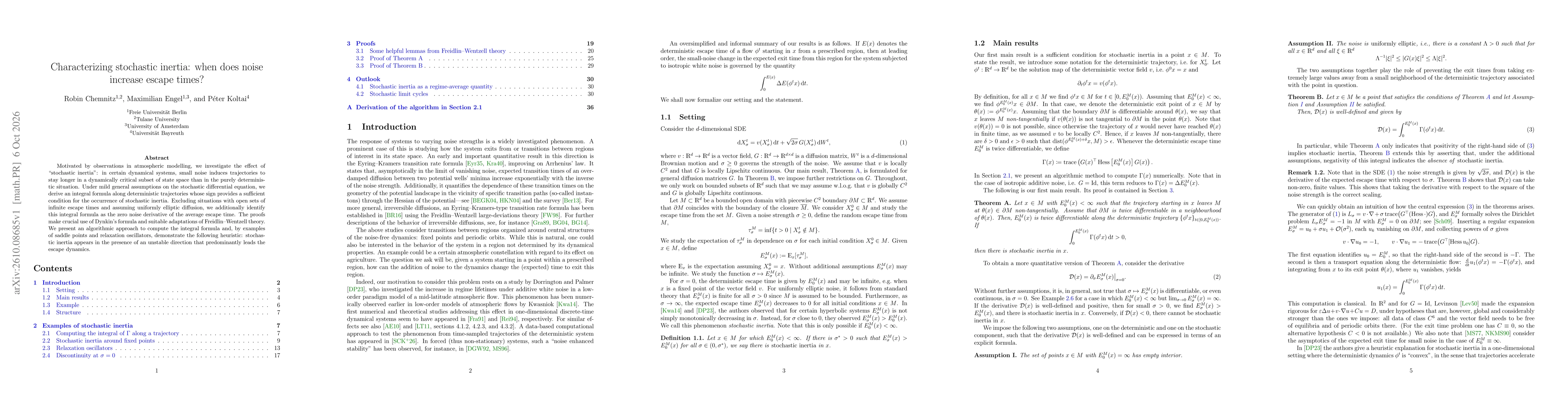Thumbnail for Characterizing stochastic inertia: when does noise increase escape times?