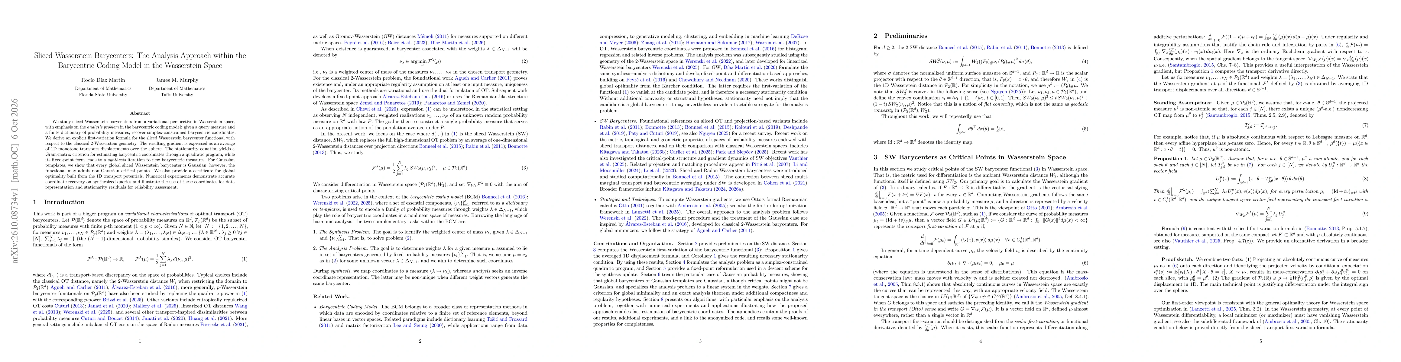 Thumbnail for Sliced Wasserstein Barycenters: The Analysis Approach within the Barycentric Coding Model in the Wasserstein Space