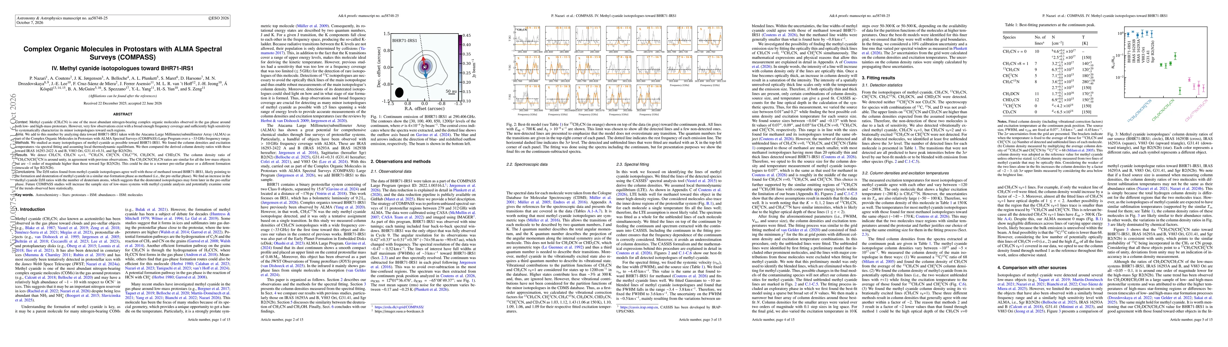 Thumbnail for Complex Organic Molecules in Protostars with ALMA Spectral Surveys (COMPASS) -- IV. Methyl cyanide isotopologues toward BHR71-IRS1
