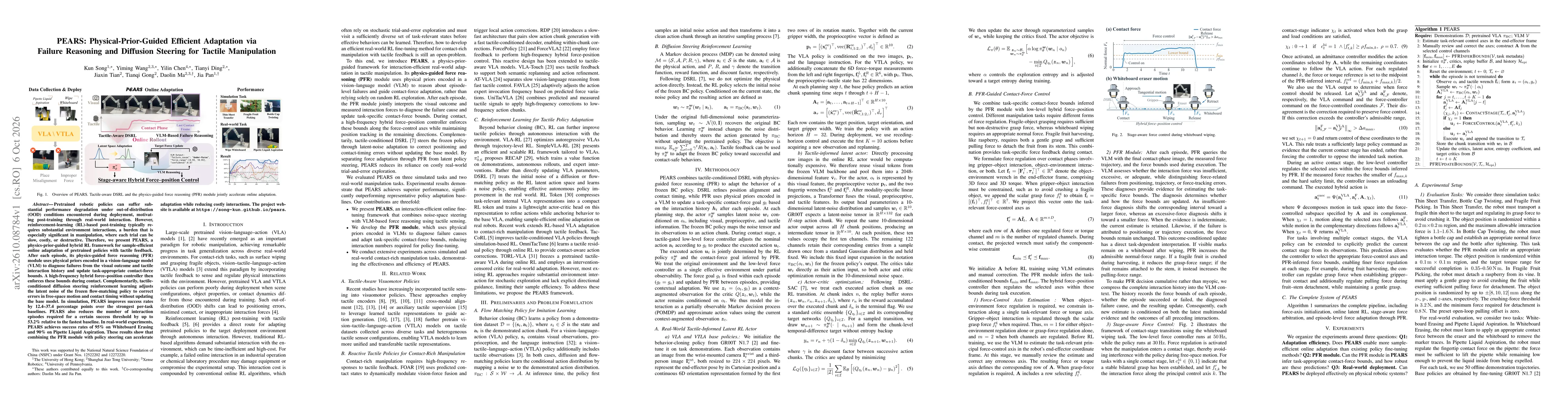 Thumbnail for PEARS: Physical-Prior-Guided Efficient Adaptation via Failure Reasoning and Diffusion Steering for Tactile Manipulation