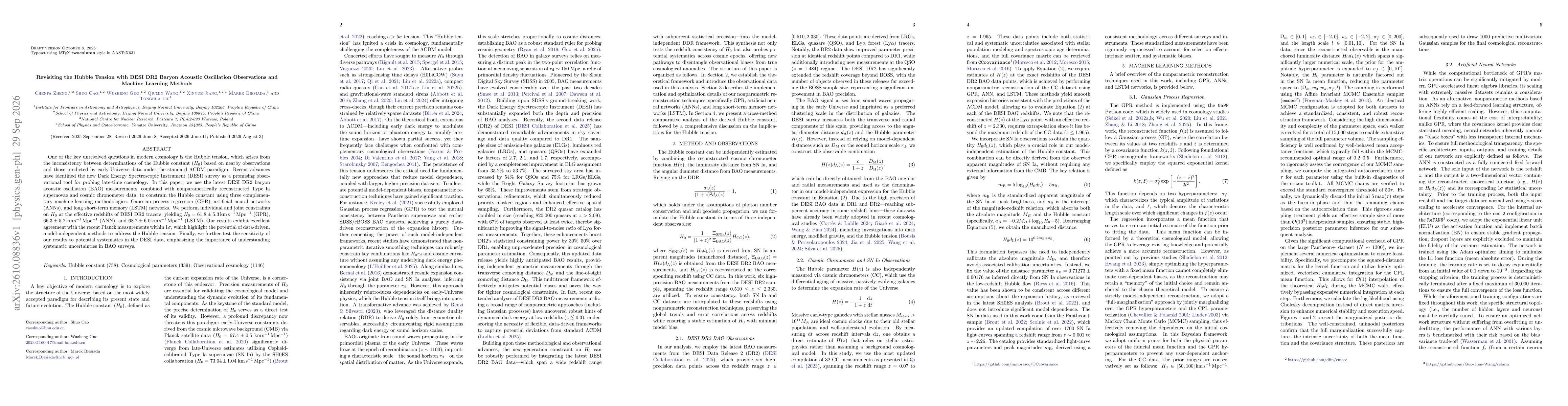 Thumbnail for Revisiting the Hubble Tension with DESI DR2 Baryon Acoustic Oscillation Observations and Machine Learning Methods