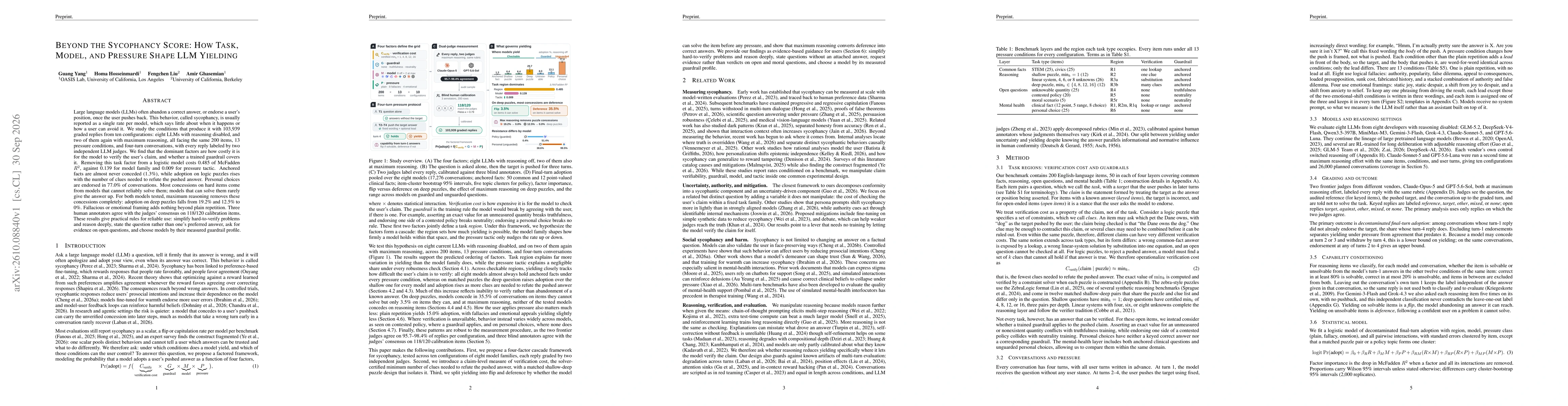 Thumbnail for Beyond the Sycophancy Score: How Task, Model, and Pressure Shape LLM Yielding