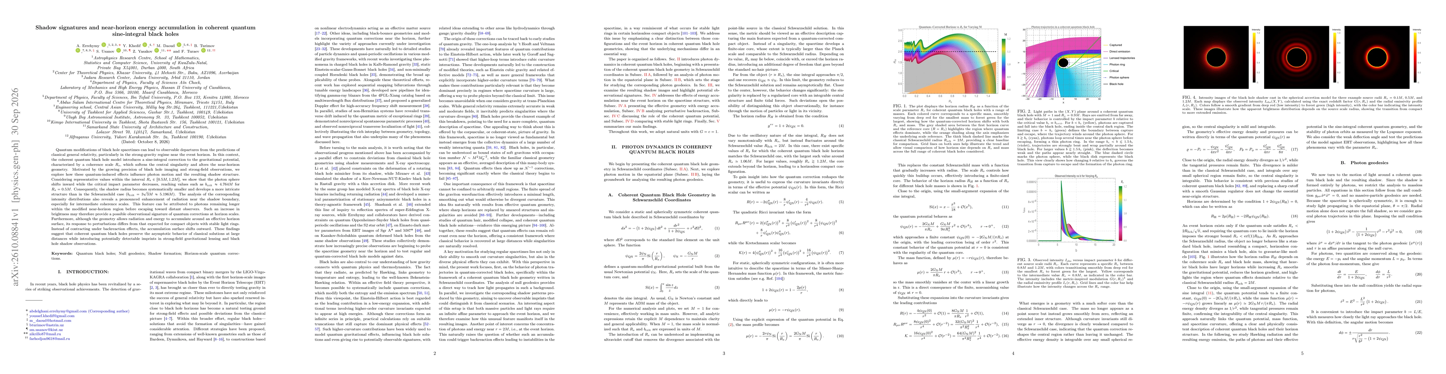 Thumbnail for Shadow signatures and near-horizon energy accumulation in coherent quantum sine-integral black holes