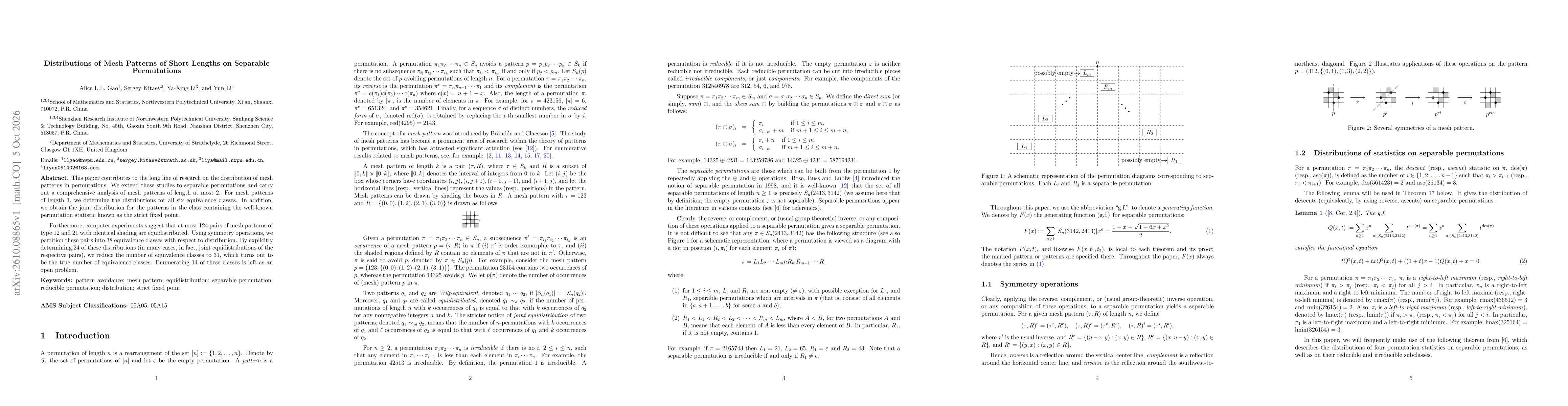 Thumbnail for Distributions of Mesh Patterns of Short Lengths on Separable Permutations