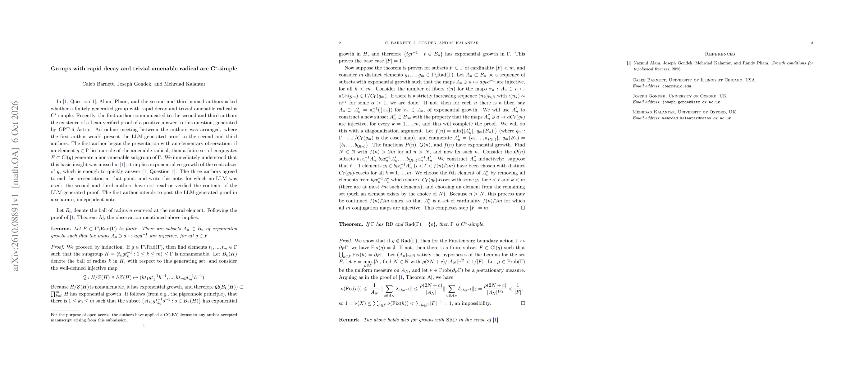 Thumbnail for Groups with rapid decay and trivial amenable radical are C*-simple