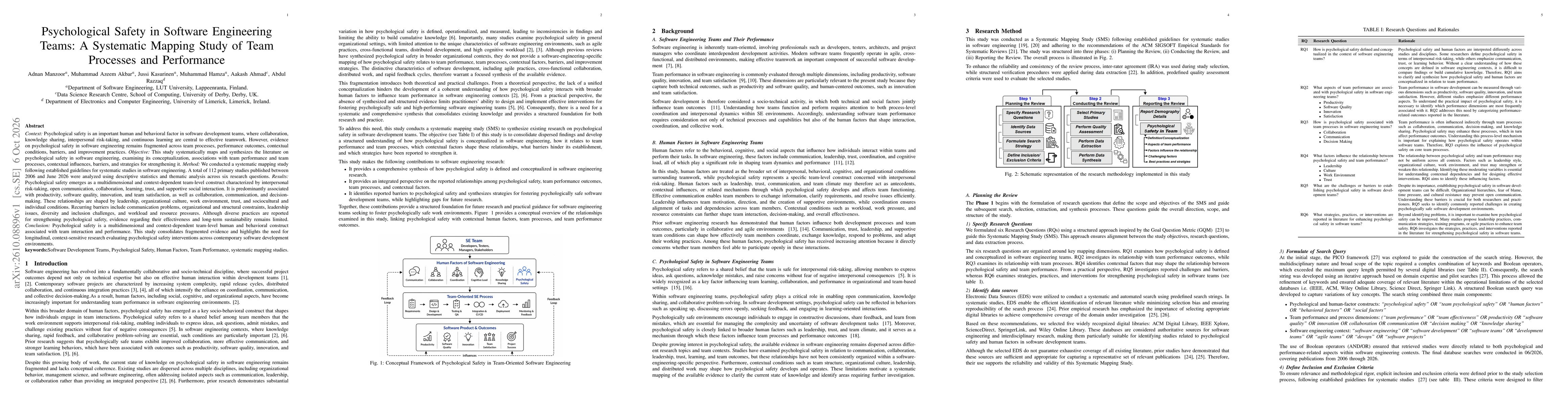Thumbnail for Psychological Safety in Software Engineering Teams: A Systematic Mapping Study of Team Processes and Performance