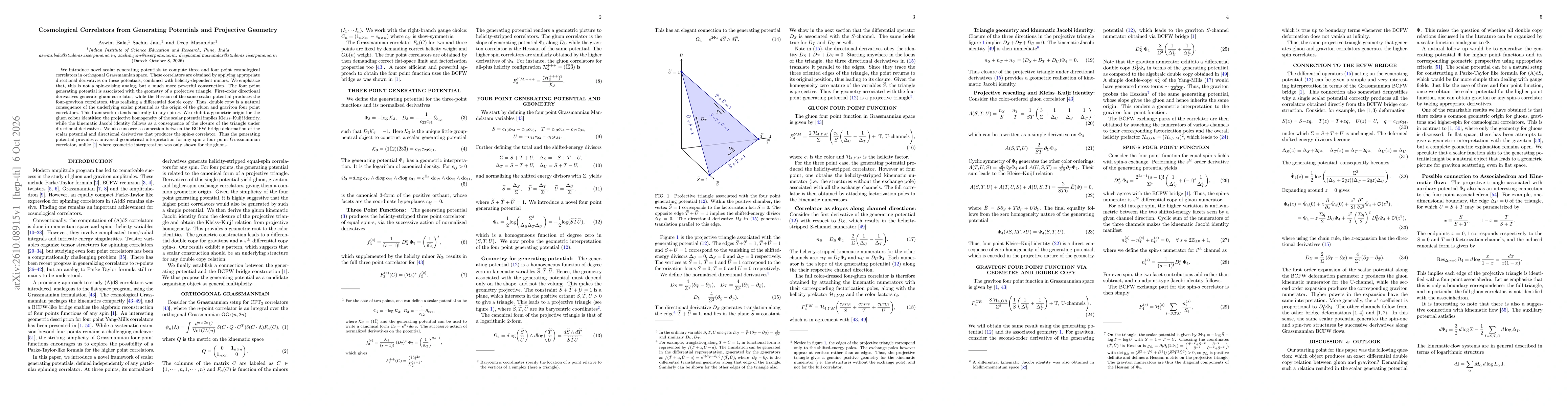 Thumbnail for Cosmological Correlators from Generating Potentials and Projective Geometry