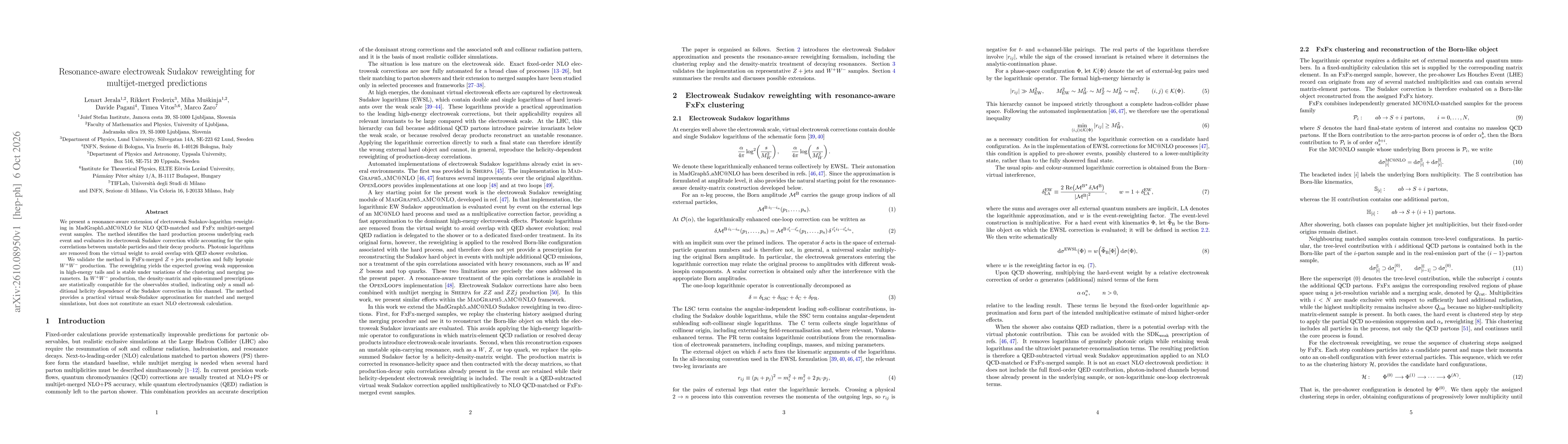 Thumbnail for Resonance-aware electroweak Sudakov reweighting for multijet-merged predictions