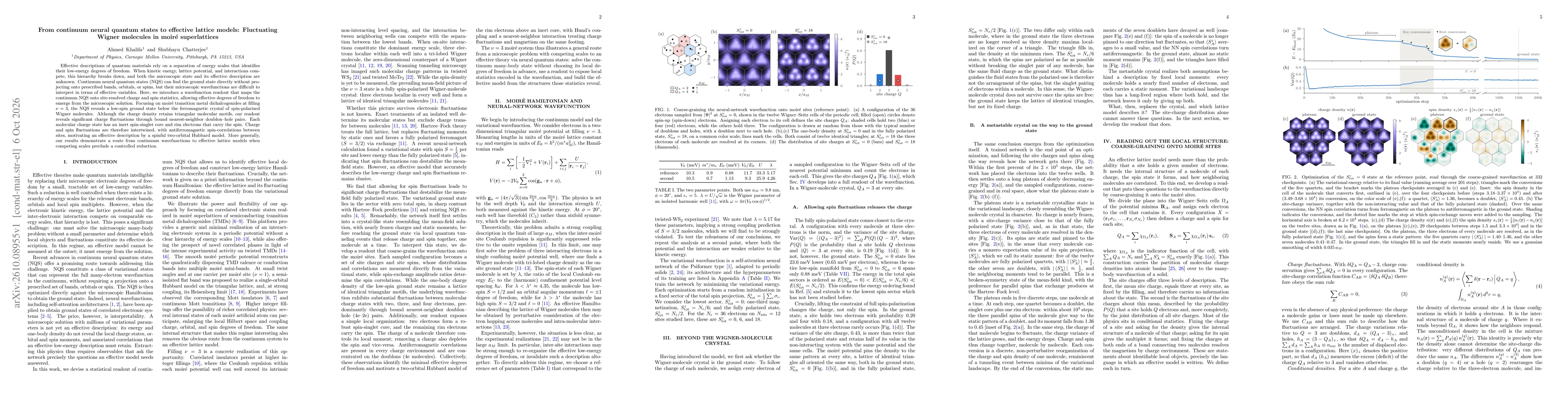 Thumbnail for From continuum neural quantum states to effective lattice models: Fluctuating Wigner molecules in moiré superlattices