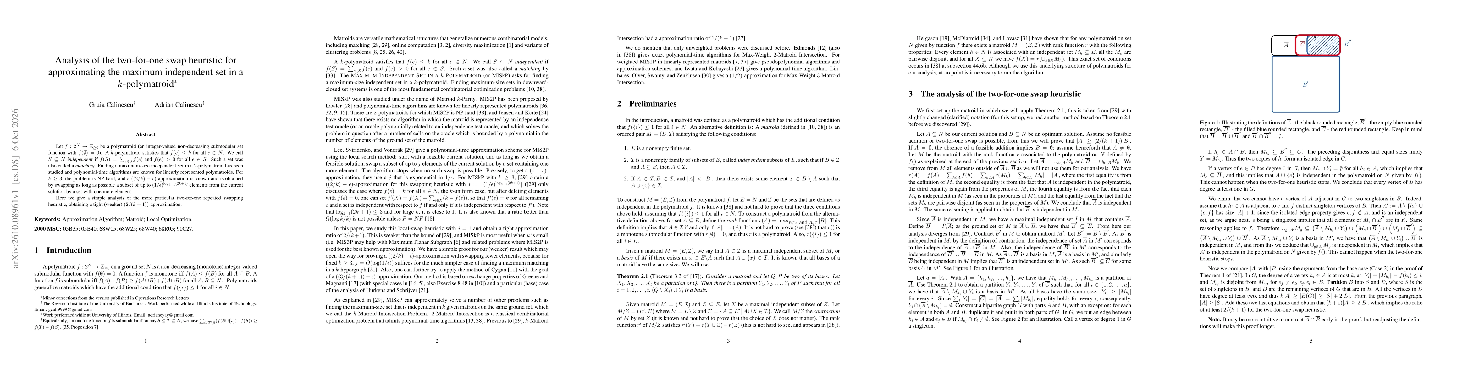 Thumbnail for Analysis of the two-for-one swap heuristic for approximating the maximum independent set in a k-polymatroid