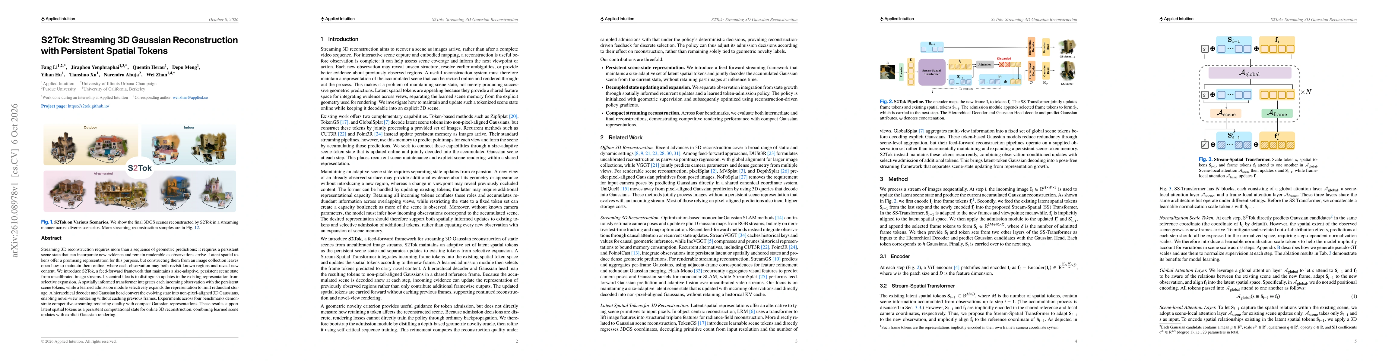 Thumbnail for S2Tok: Streaming 3D Gaussian Reconstruction with Persistent Spatial Tokens