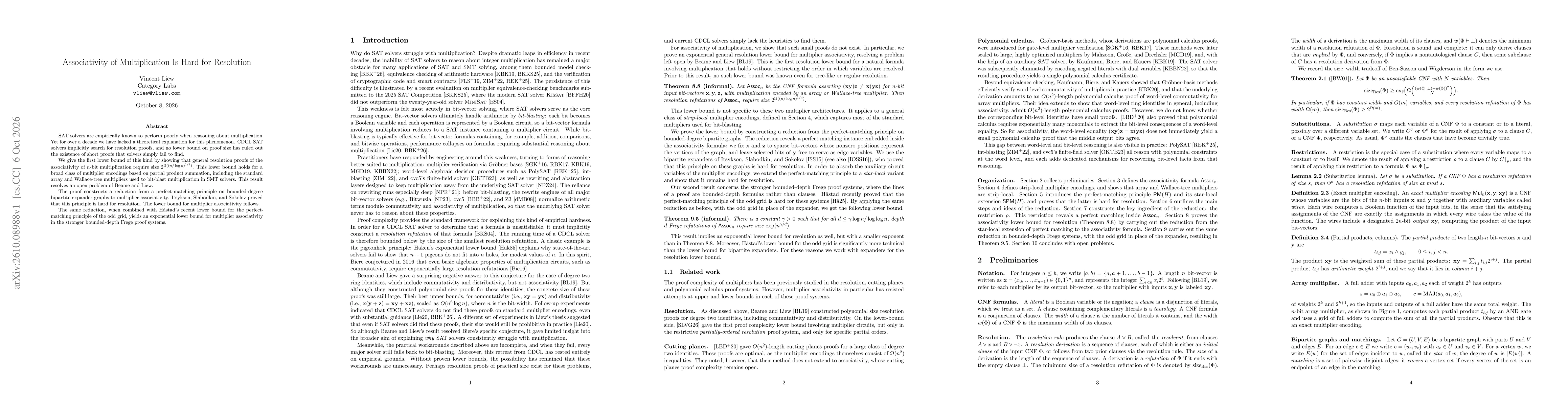 Thumbnail for Associativity of Multiplication Is Hard for Resolution