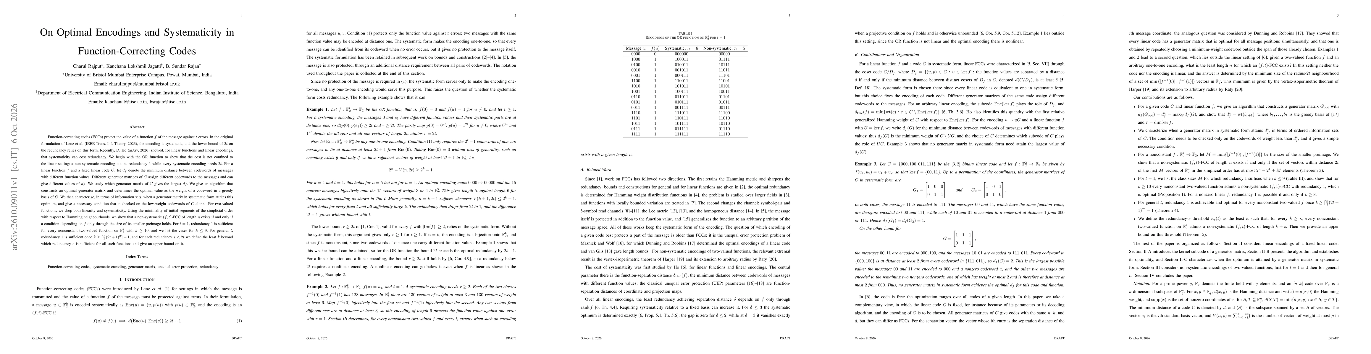Thumbnail for On Optimal Encodings and Systematicity in Function-Correcting Codes