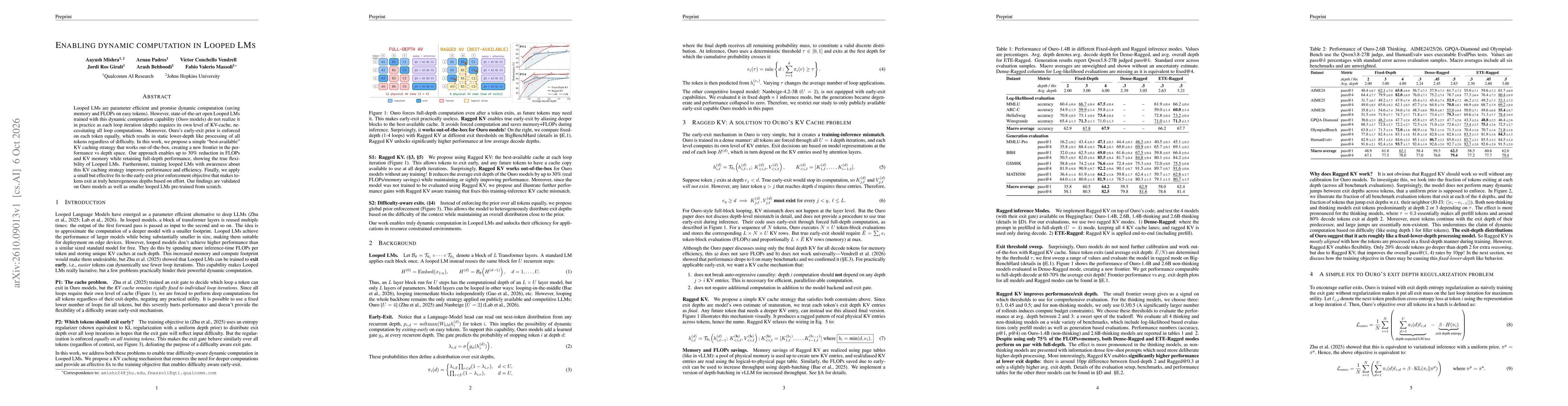 Thumbnail for Enabling Dynamic Computation in Looped LMs