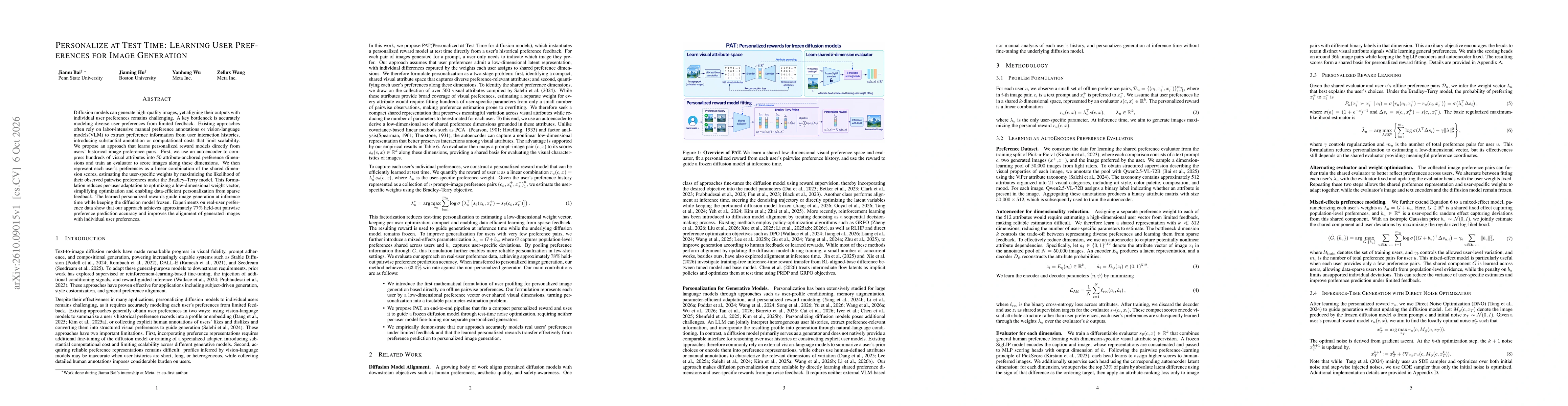 Thumbnail for Personalize at Test Time: Learning User Preferences for Image Generation