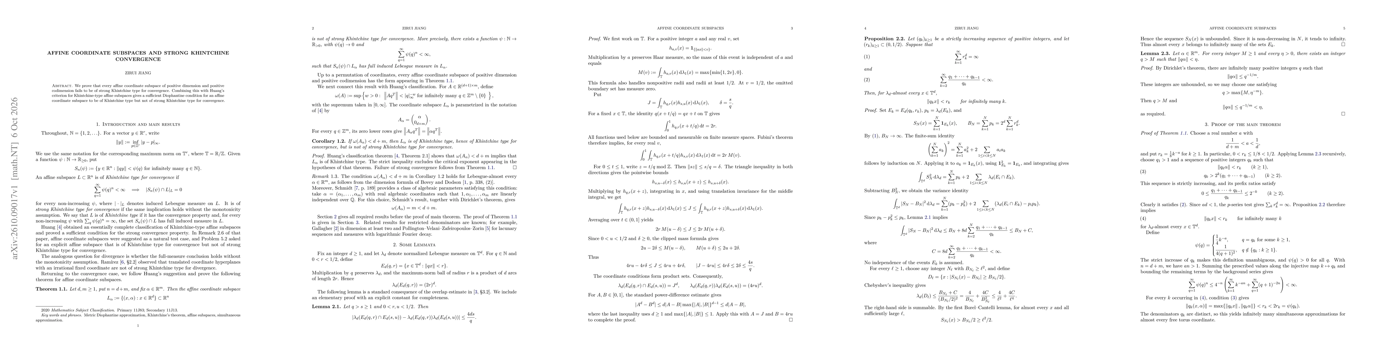 Thumbnail for Affine Coordinate Subspaces and Strong Khintchine Convergence