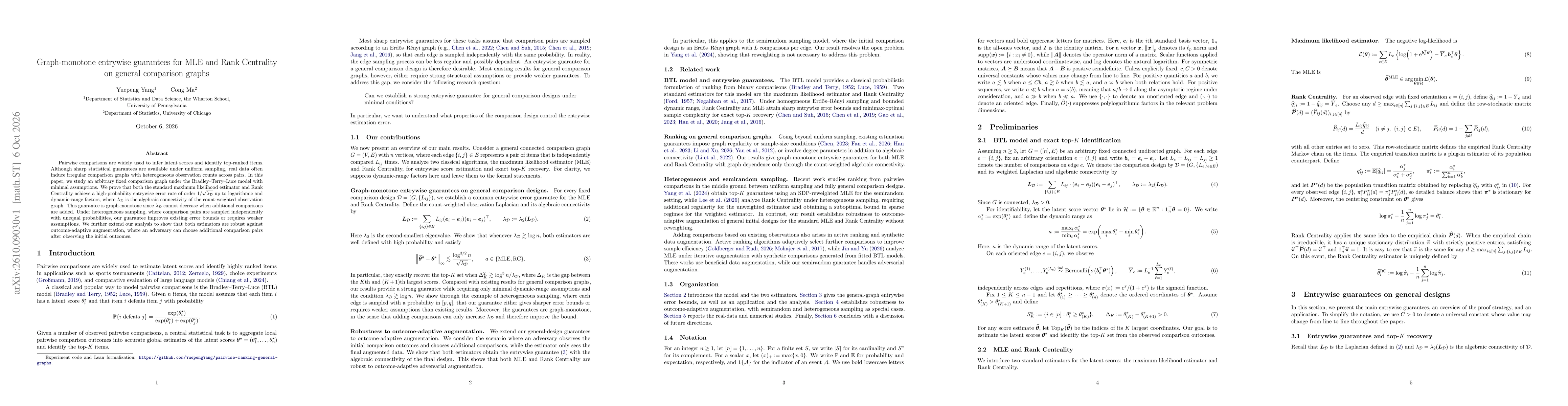Thumbnail for Graph-monotone entrywise guarantees for MLE and Rank Centrality on general comparison graphs