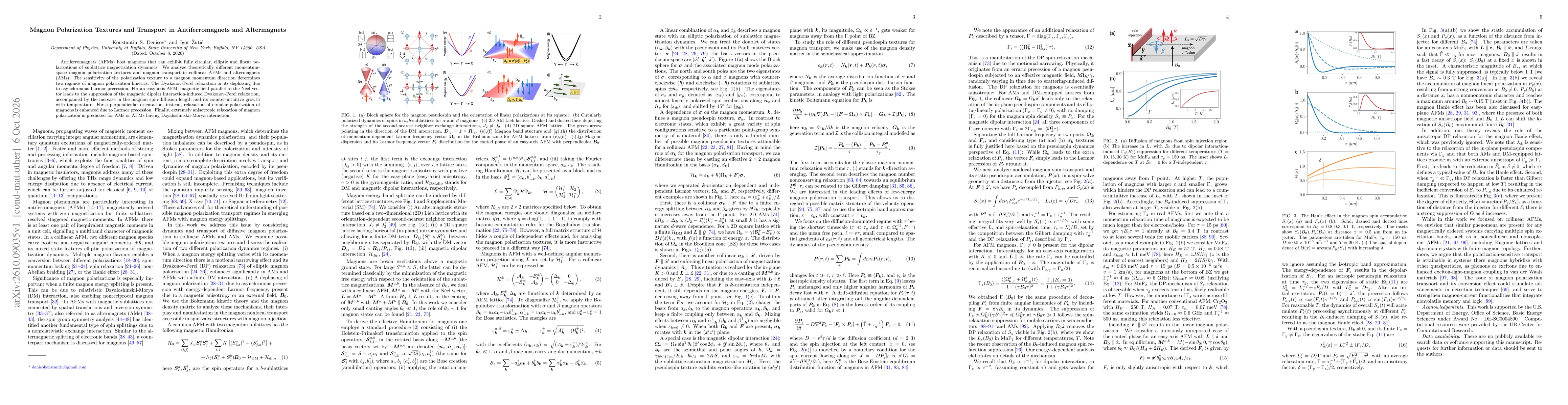 Thumbnail for Magnon Polarization Textures and Transport in Antiferromagnets and Altermagnets