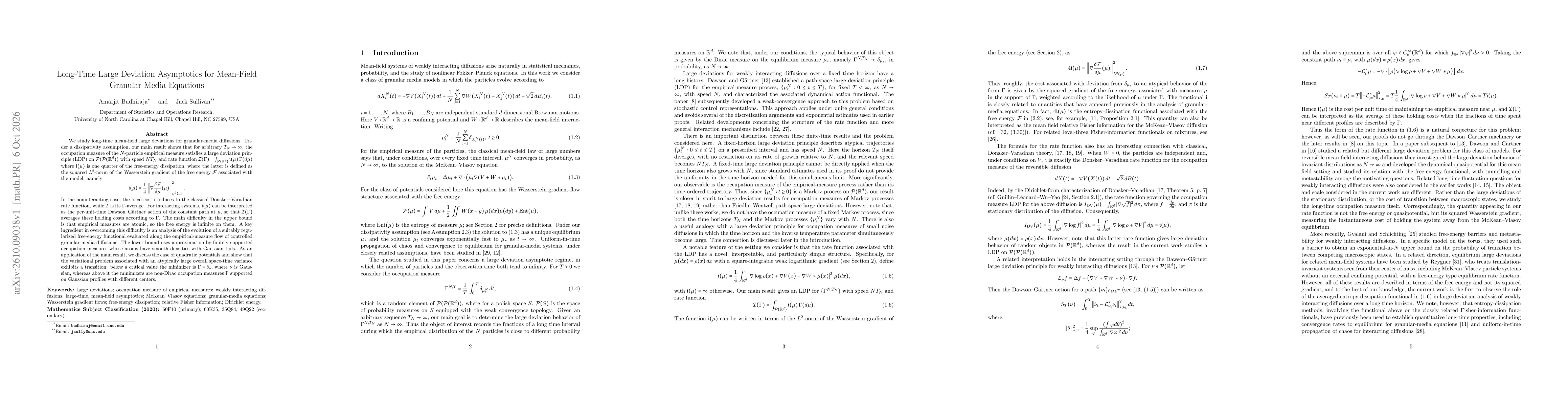 Thumbnail for Long-Time Large Deviation Asymptotics for Mean-Field Granular Media Equations