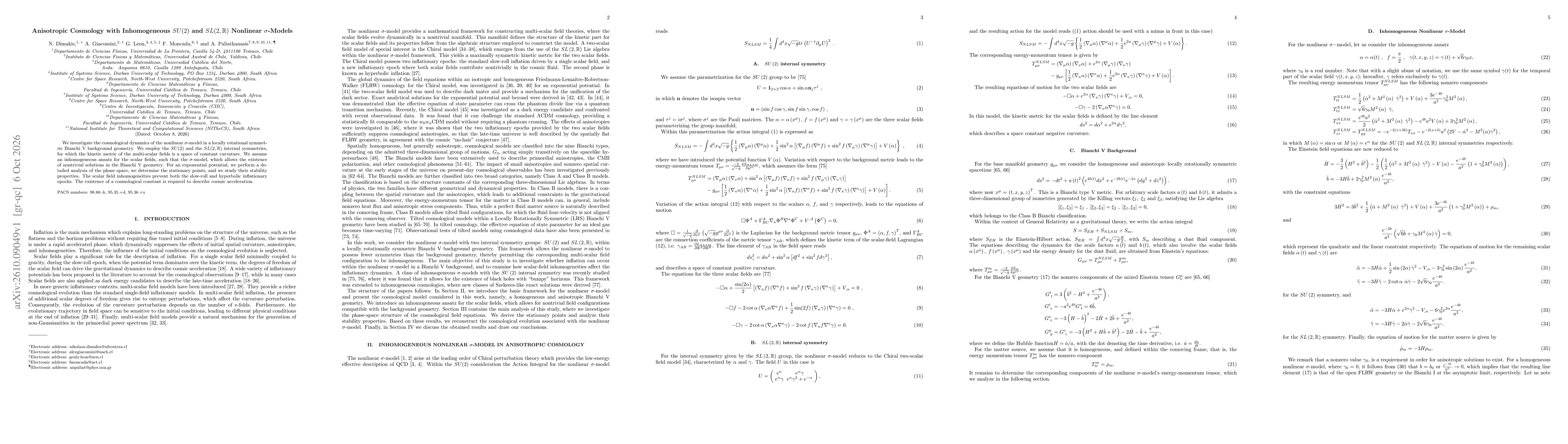 Thumbnail for Anisotropic Cosmology with Inhomogeneous $SU(2) $ and $SL(2,\mathbb{R})$ Nonlinear $σ$-Models