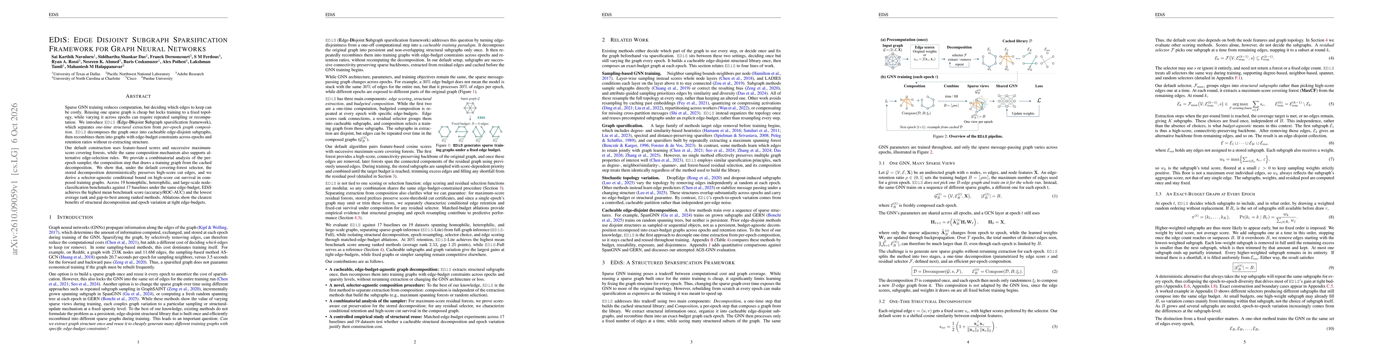 Thumbnail for EDiS: Edge Disjoint Subgraph Sparsification Framework for Graph Neural Networks