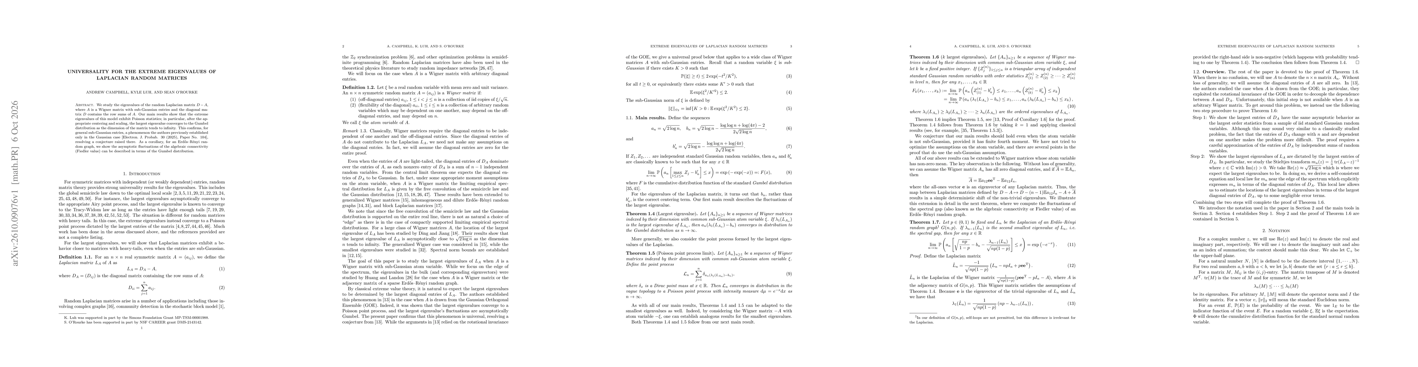 Thumbnail for Universality for the extreme eigenvalues of Laplacian random matrices