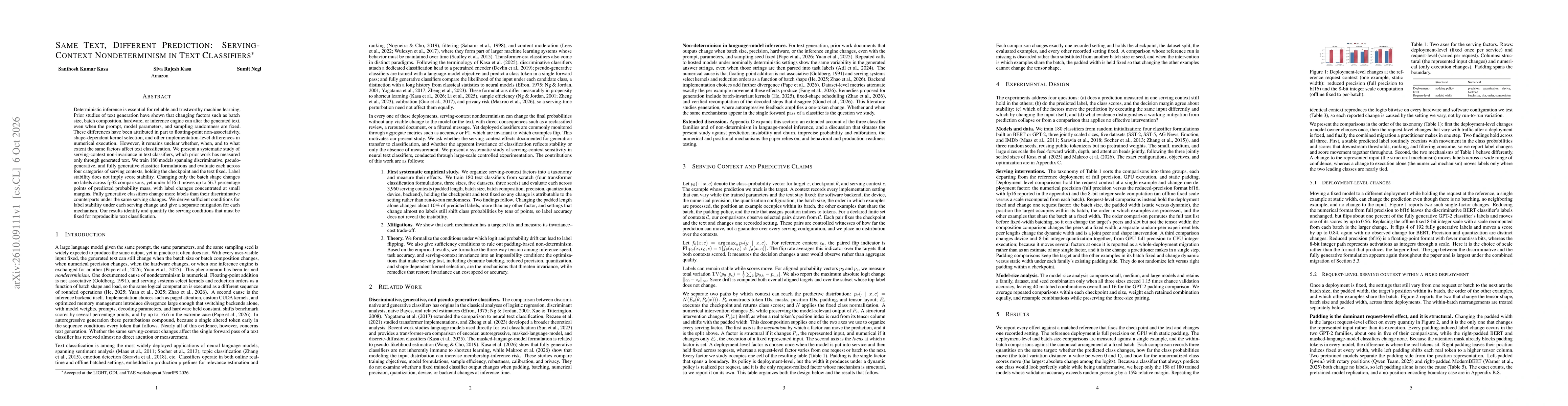 Thumbnail for Same Text, Different Prediction: Serving-Context Nondeterminism in Text Classifiers