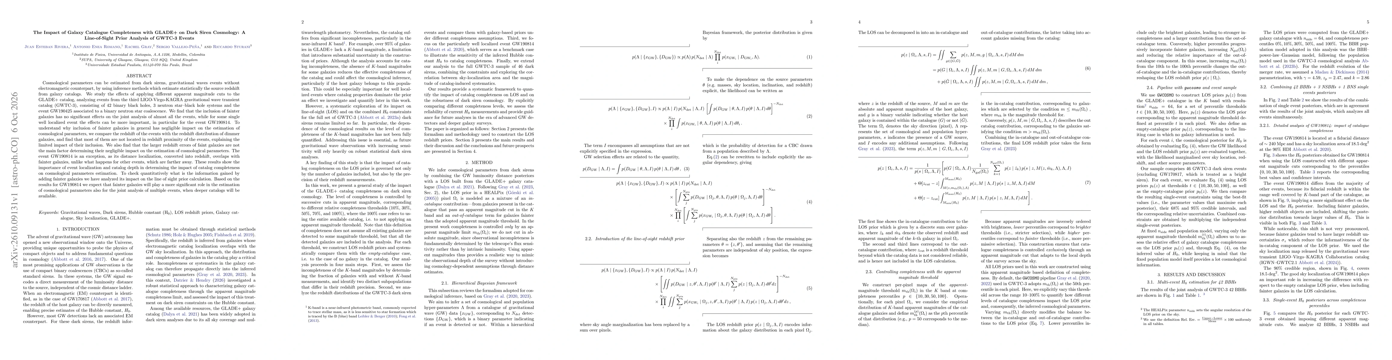 Thumbnail for The Impact of Galaxy Catalogue Completeness with GLADE+ on Dark Siren Cosmology: A Line-of-Sight Prior Analysis of GWTC-3 Events