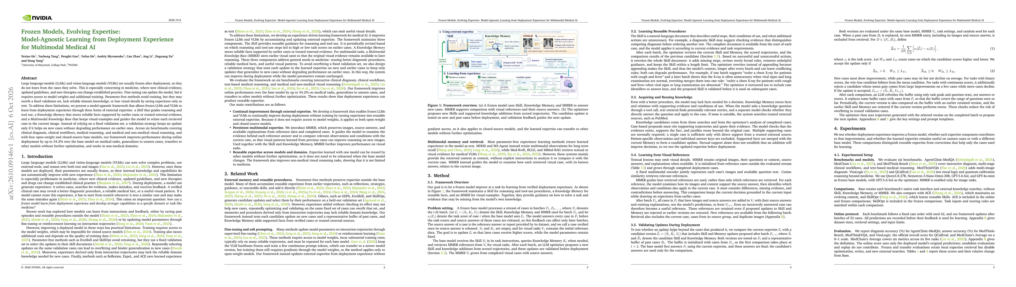 Thumbnail for Frozen Models, Evolving Expertise: Model-Agnostic Learning from Deployment Experience for Multimodal Medical AI