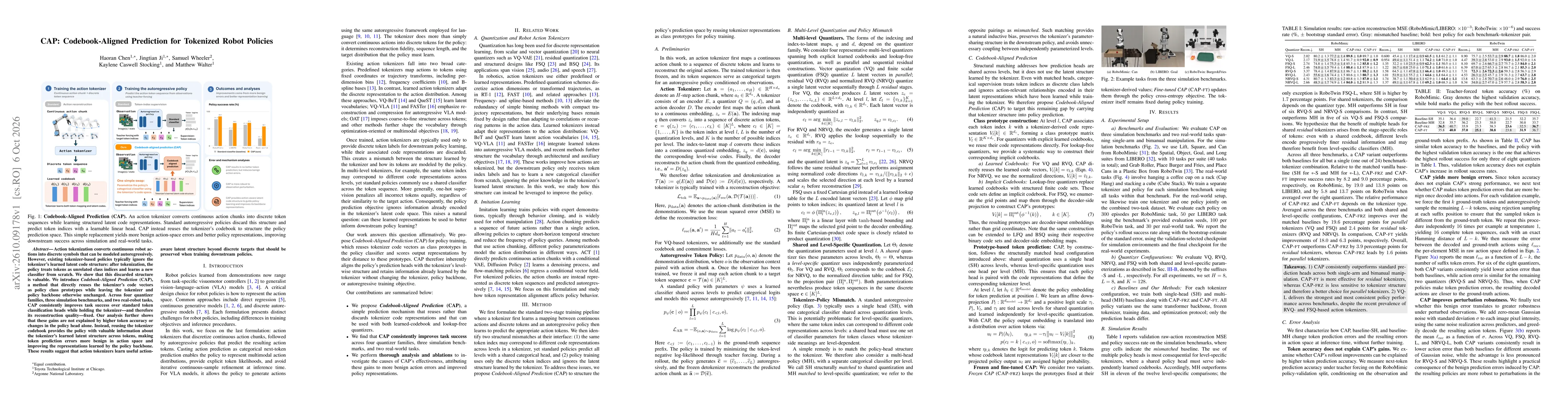 Thumbnail for CAP: Codebook-Aligned Prediction for Tokenized Robot Policies