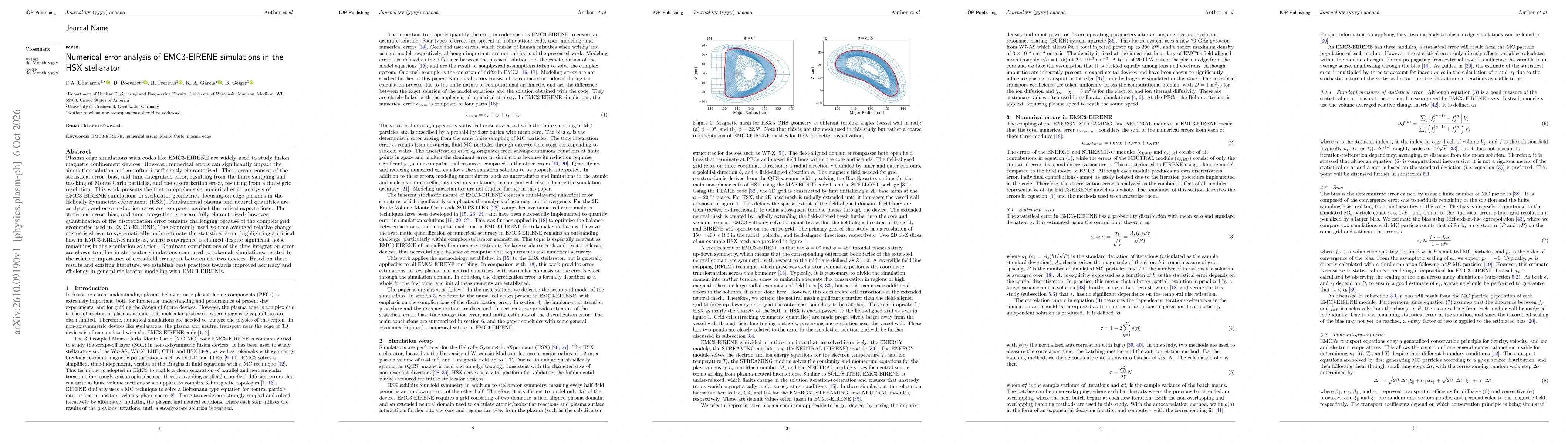 Thumbnail for Numerical error analysis of EMC3-EIRENE simulations in the HSX stellarator