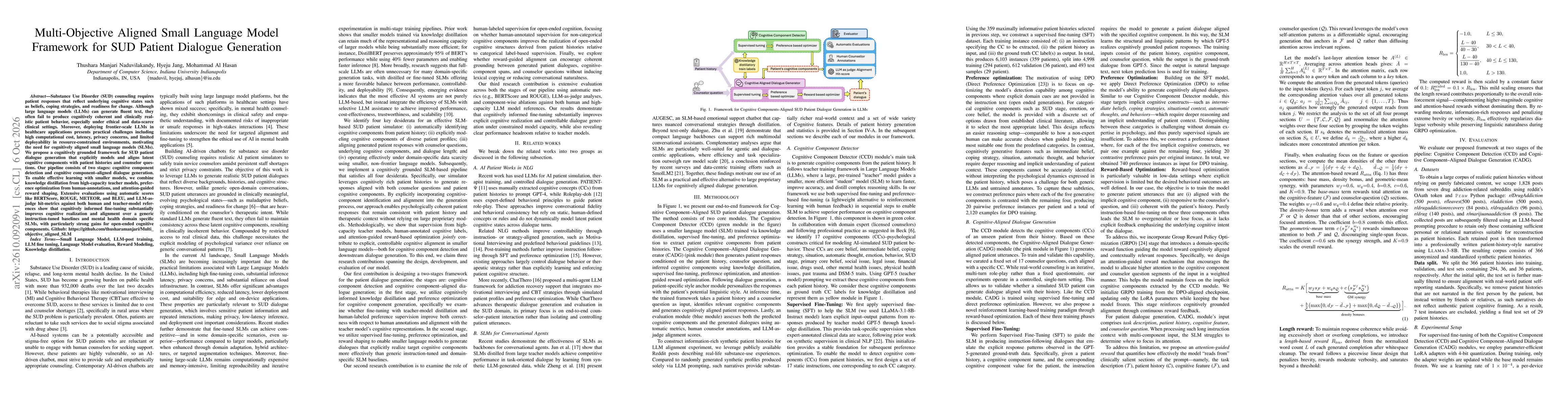 Thumbnail for Multi-Objective Aligned Small Language Model Framework for SUD Patient Dialogue Generation