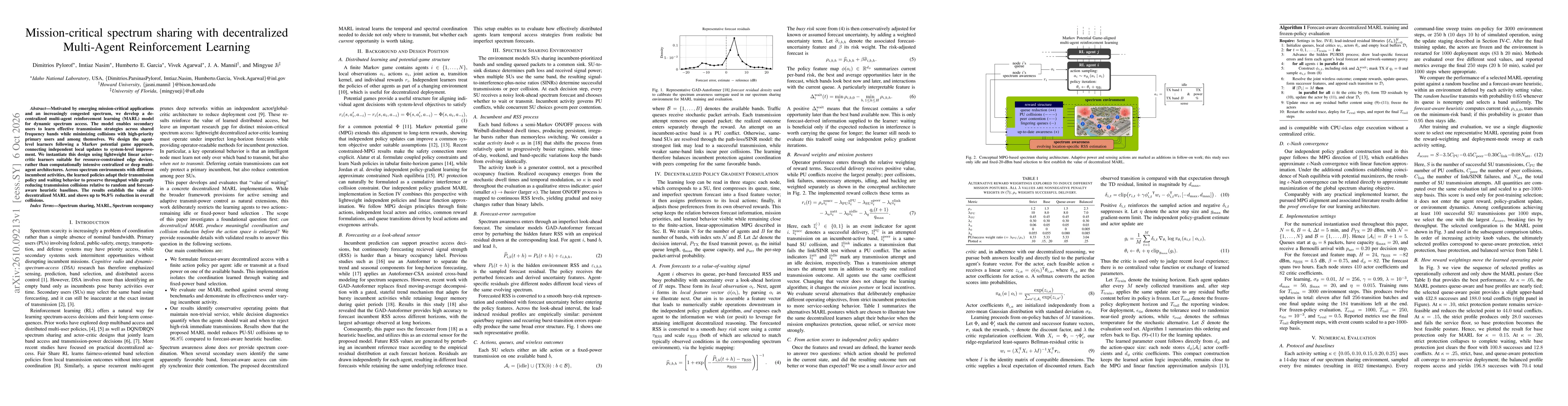 Thumbnail for Mission-critical spectrum sharing with decentralized Multi-Agent Reinforcement Learning