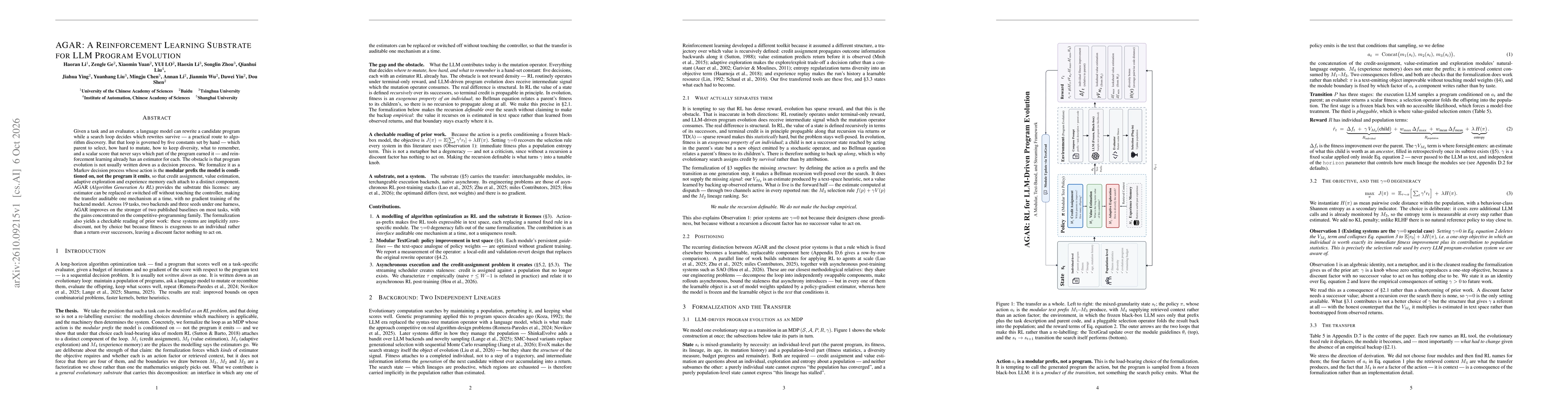 Thumbnail for AGAR: a reinforcement learning substrate for LLM program evolution