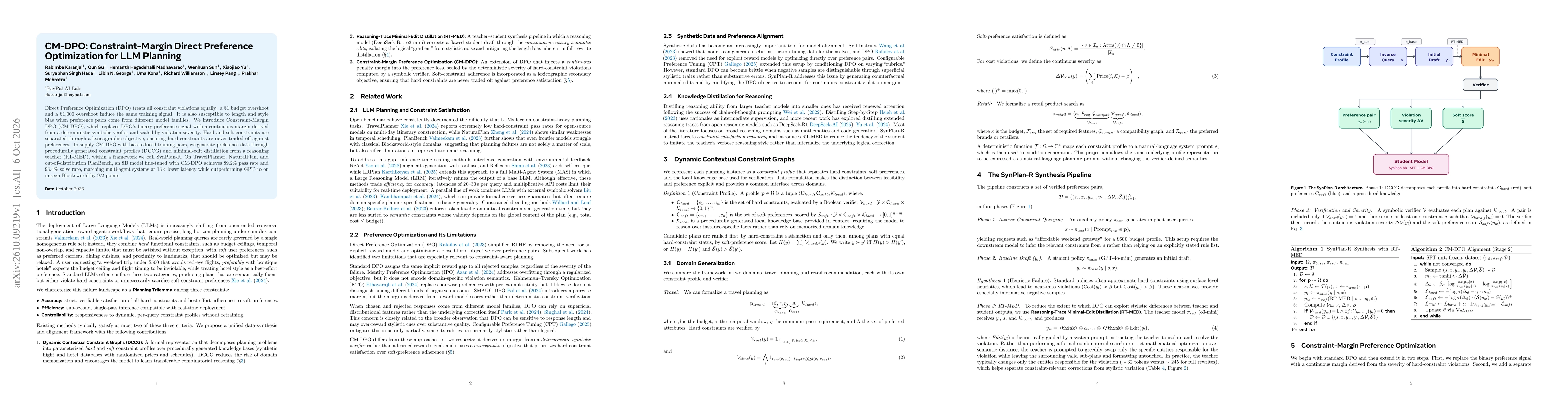 Thumbnail for CM-DPO: Constraint-Margin Direct Preference Optimization for LLM Planning